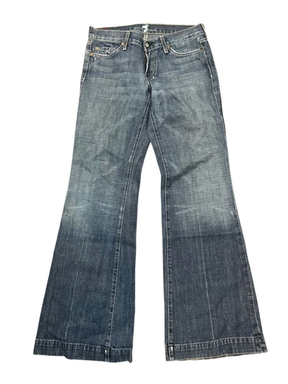 7 For All Mankind Womens Wide Leg Jeans Size 28 Medium Wash Distressed Denim